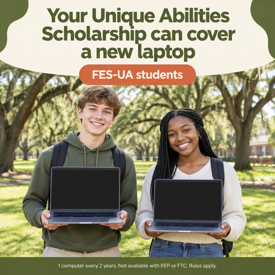 A Jacksonville student working on a new laptop covered by a Florida Unique Abilities Scholarship